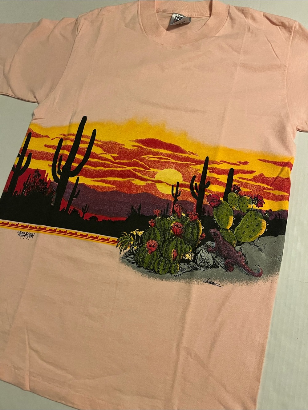 VTG 1988 Desert Cactus Southwestern Hubbell Single Stitch 2 Sided T-Shirt LARGE